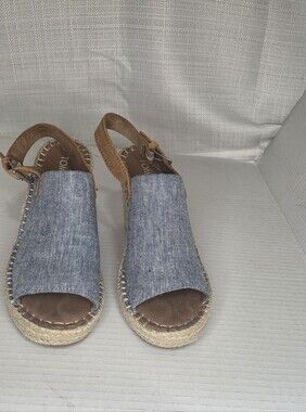 TOMS Monica Wedged Chambray Sandals Espadrille